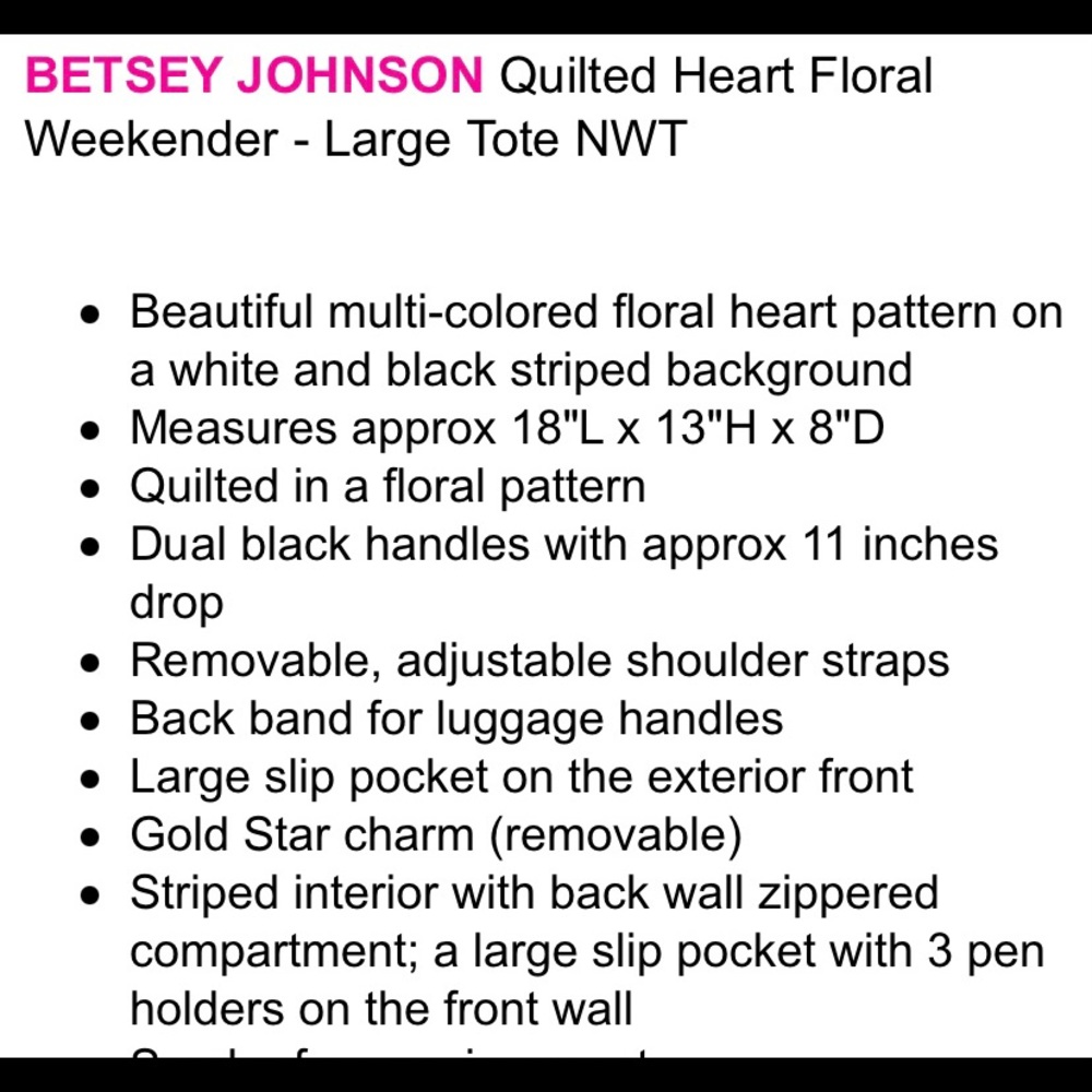 Betsy Johnson quilted black and white stripes with Purple Hearts weekender 18/13 - Picture 16 of 16